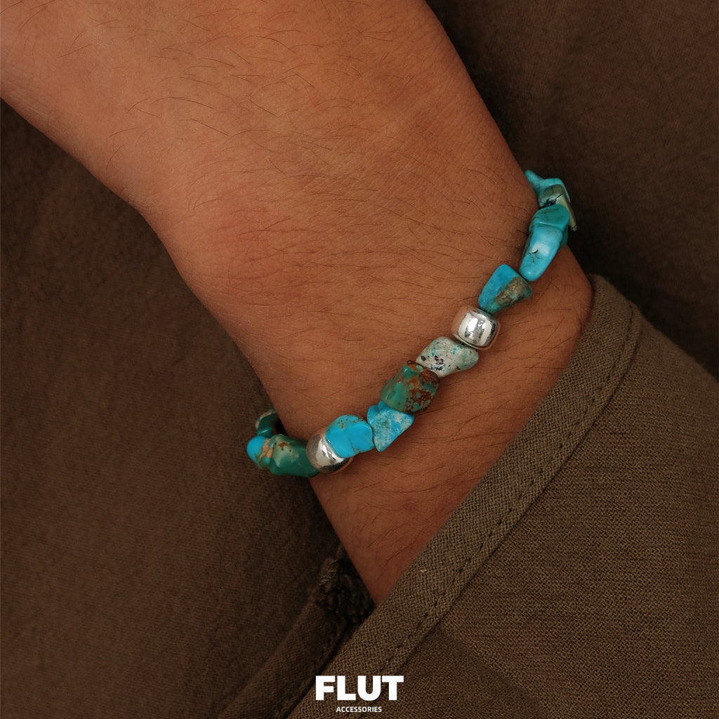FLUT Handmade Turquoise Beaded Bracelet | Sterling Silver Unisex Jewelry