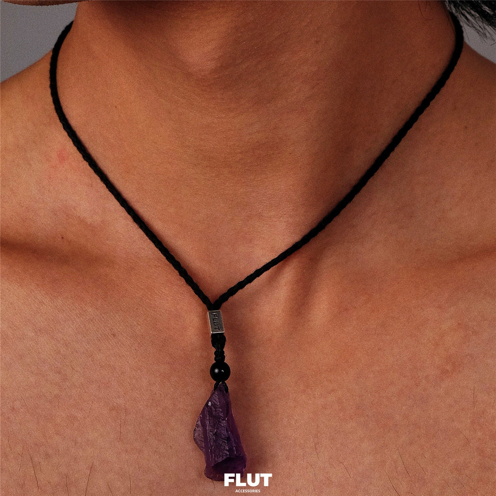 FLUT Natural Amethyst Pendant Cord Necklace Secondary image