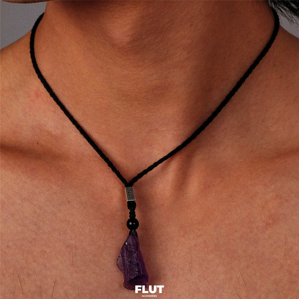 FLUT Natural Amethyst Pendant Cord Necklace