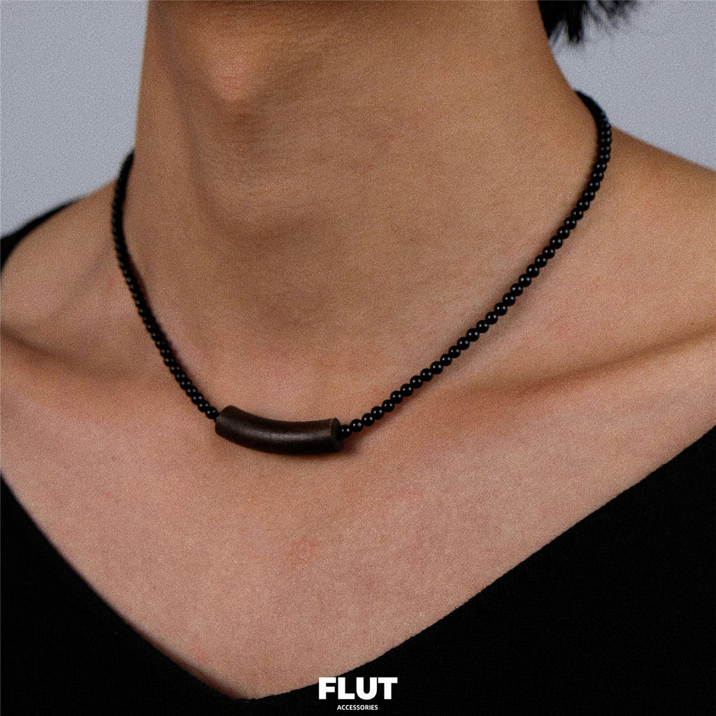 FLUT Agarwood and Black Onyx Beaded Necklace 758