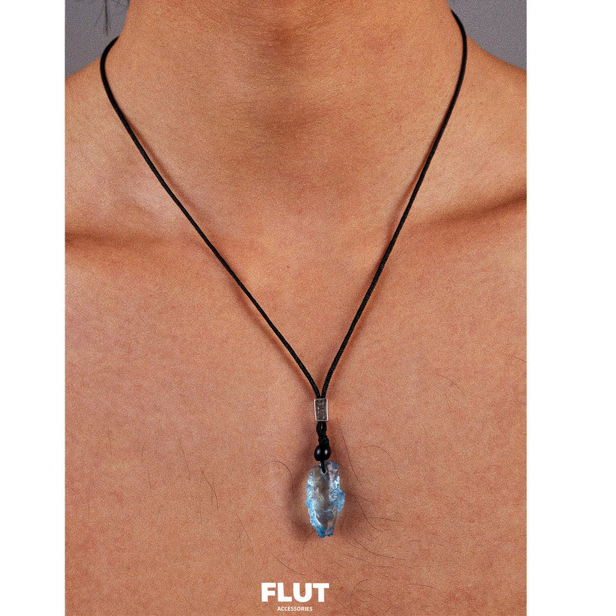 FLUT Natural Aquamarine Pendant Necklace | Handwoven Cord