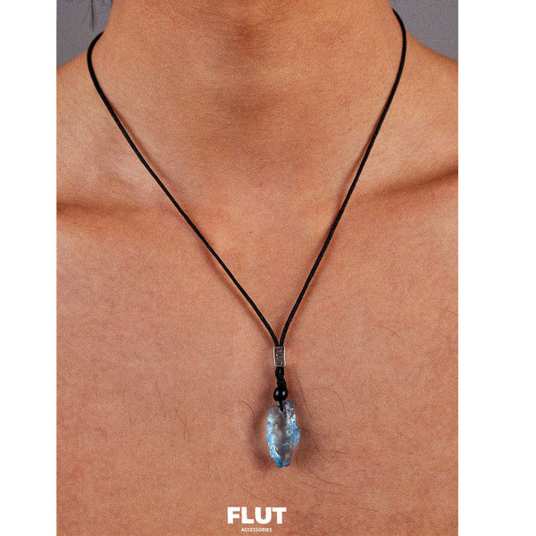 FLUT Natural Aquamarine Pendant Necklace | Handwoven Cord