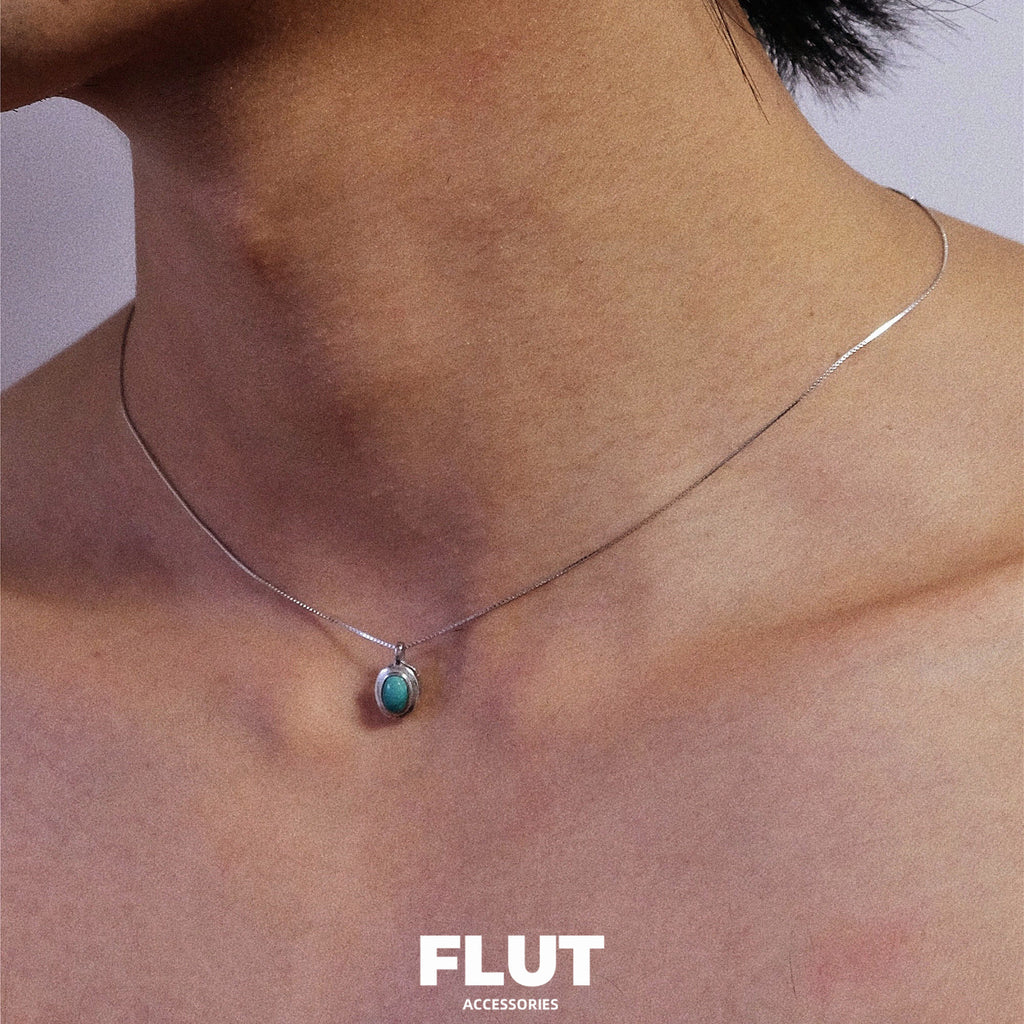 FLUT Turquoise Pendant Necklace in 925 Sterling Silver 093