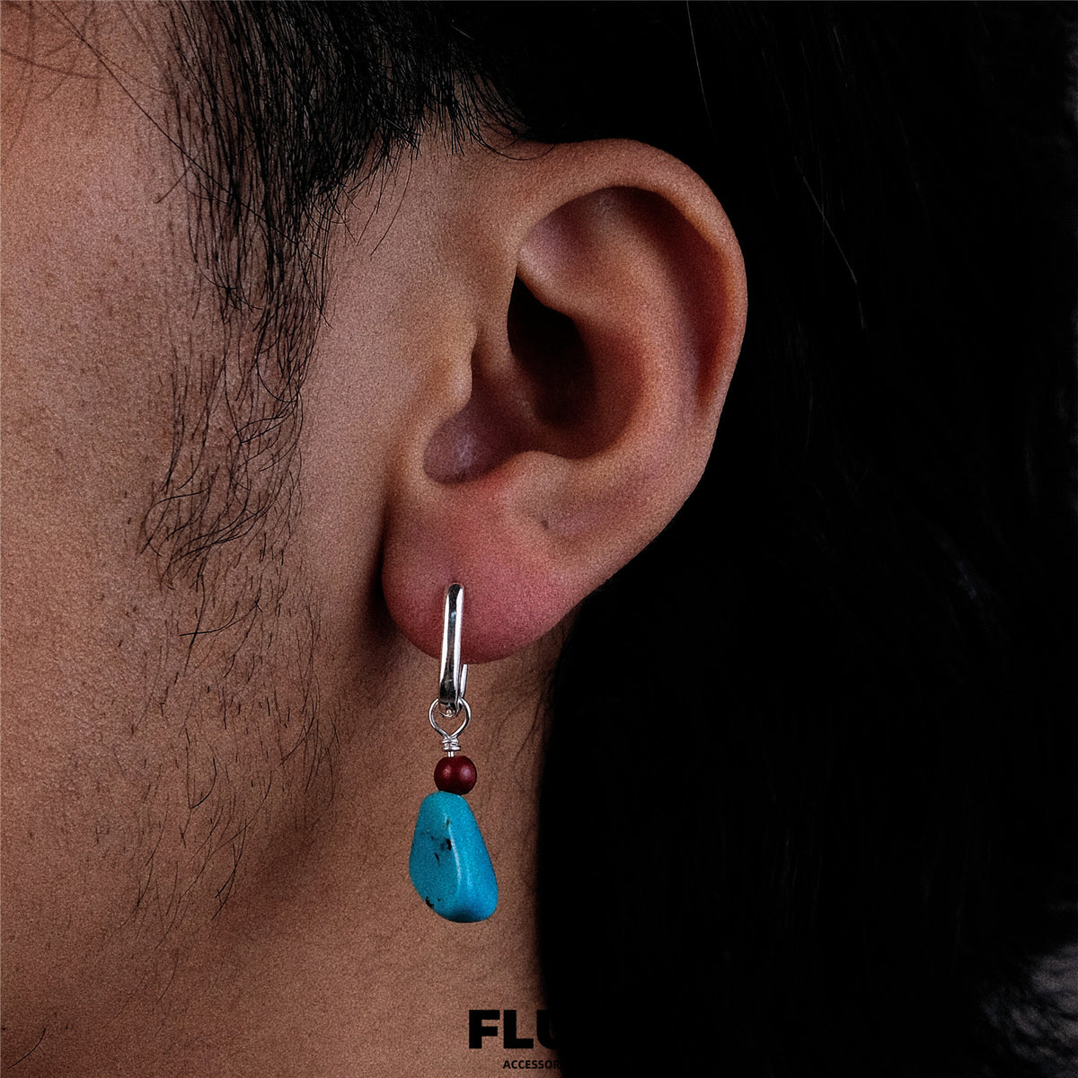 FLUT Turquoise and Cinnabar Sterling Silver Earrings 508
