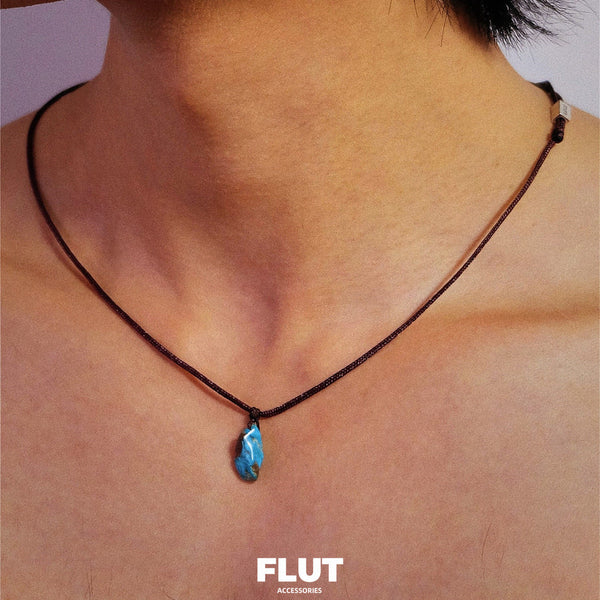 FLUT Turquoise Pendant Necklace with Hand-Braided Cord 182