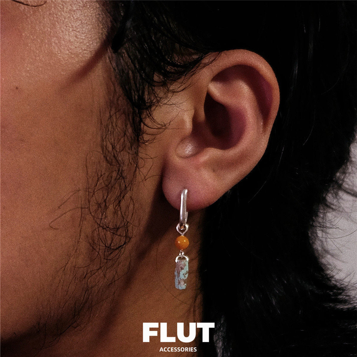 FLUT Amber and Turquoise Drop Earrings in Sterling Silver 127