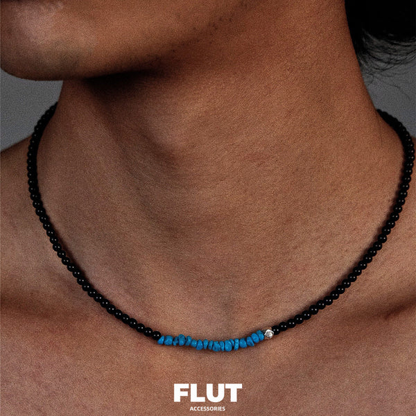 FLUT Sterling Silver Turquoise & Black Onyx Necklace 595