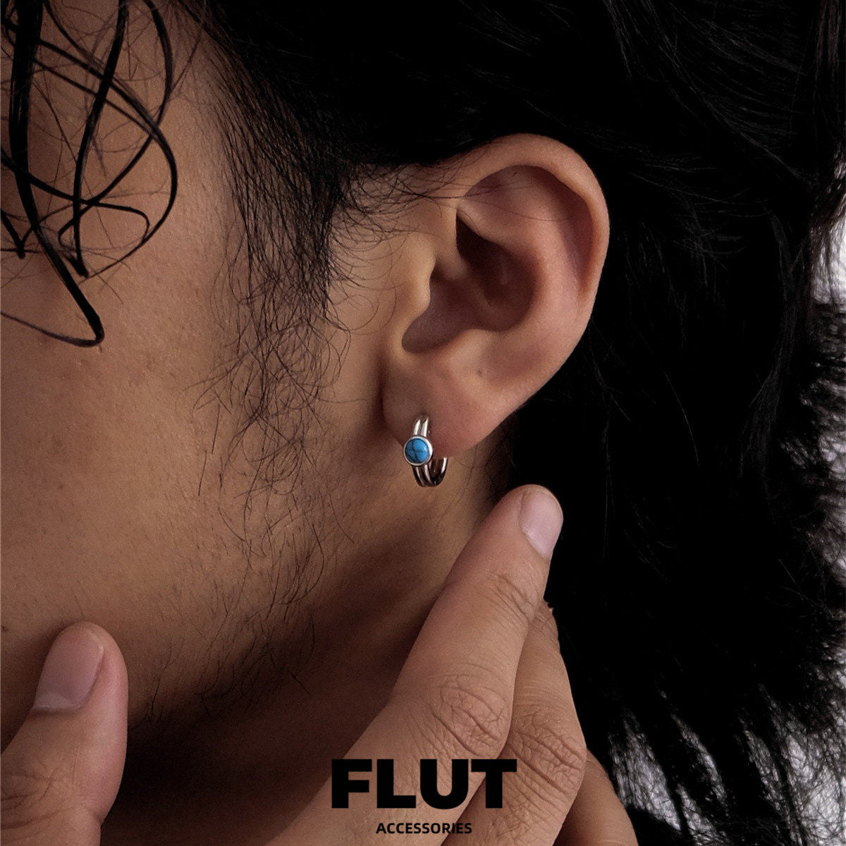 FLUT Turquoise Hoop Earrings in 925 Sterling Silver B024 Main image