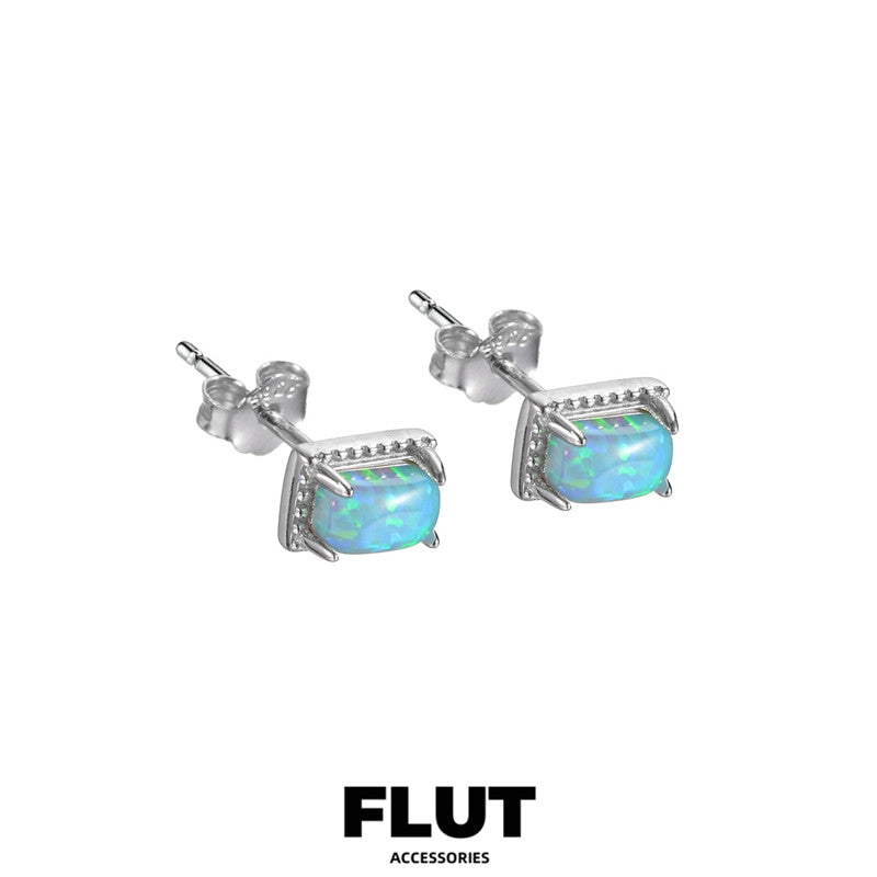 FLUT Minimalist Opal Stud Earrings in Sterling Silver 037