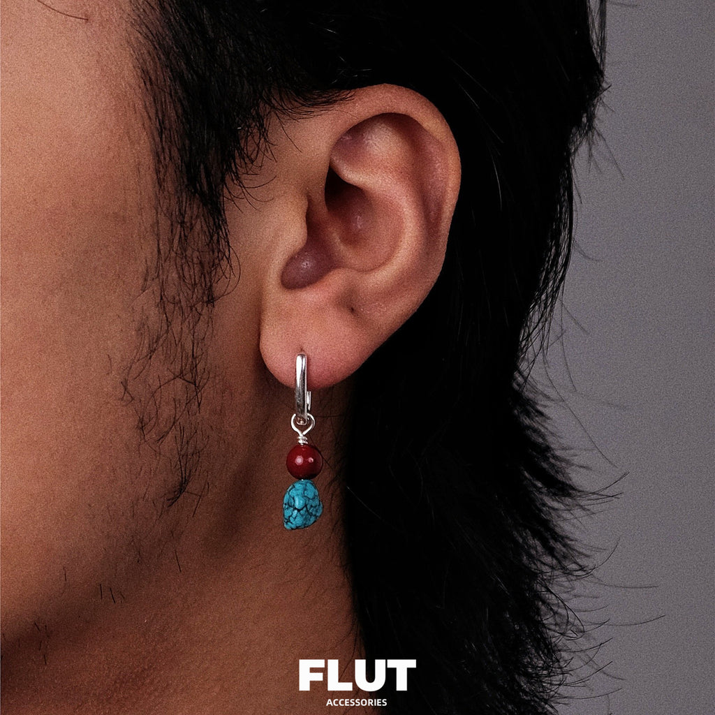 FLUT Turquoise and Cinnabar Earrings in Sterling Silver 291