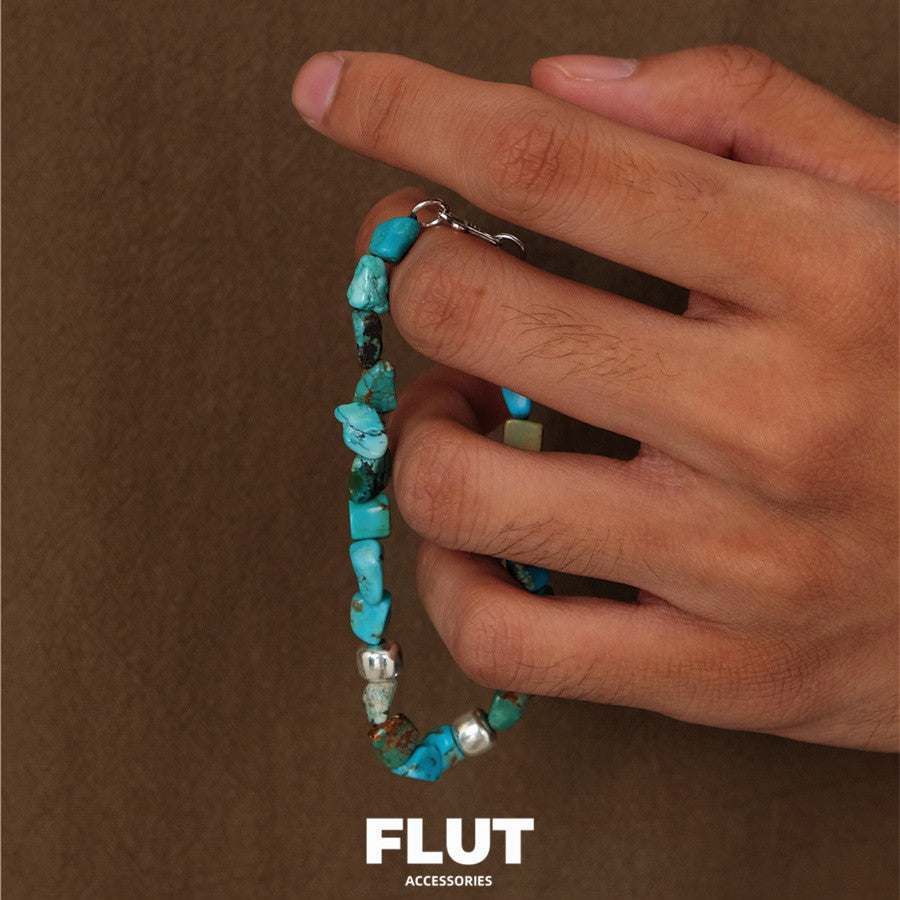 FLUT Handmade Turquoise Beaded Bracelet | Sterling Silver Unisex Jewelry