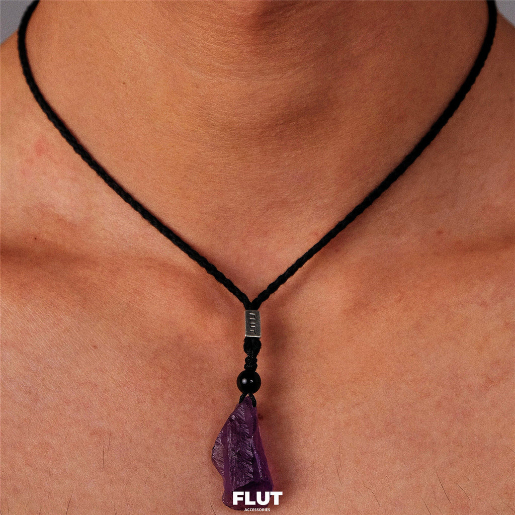 FLUT Natural Amethyst Pendant Cord Necklace