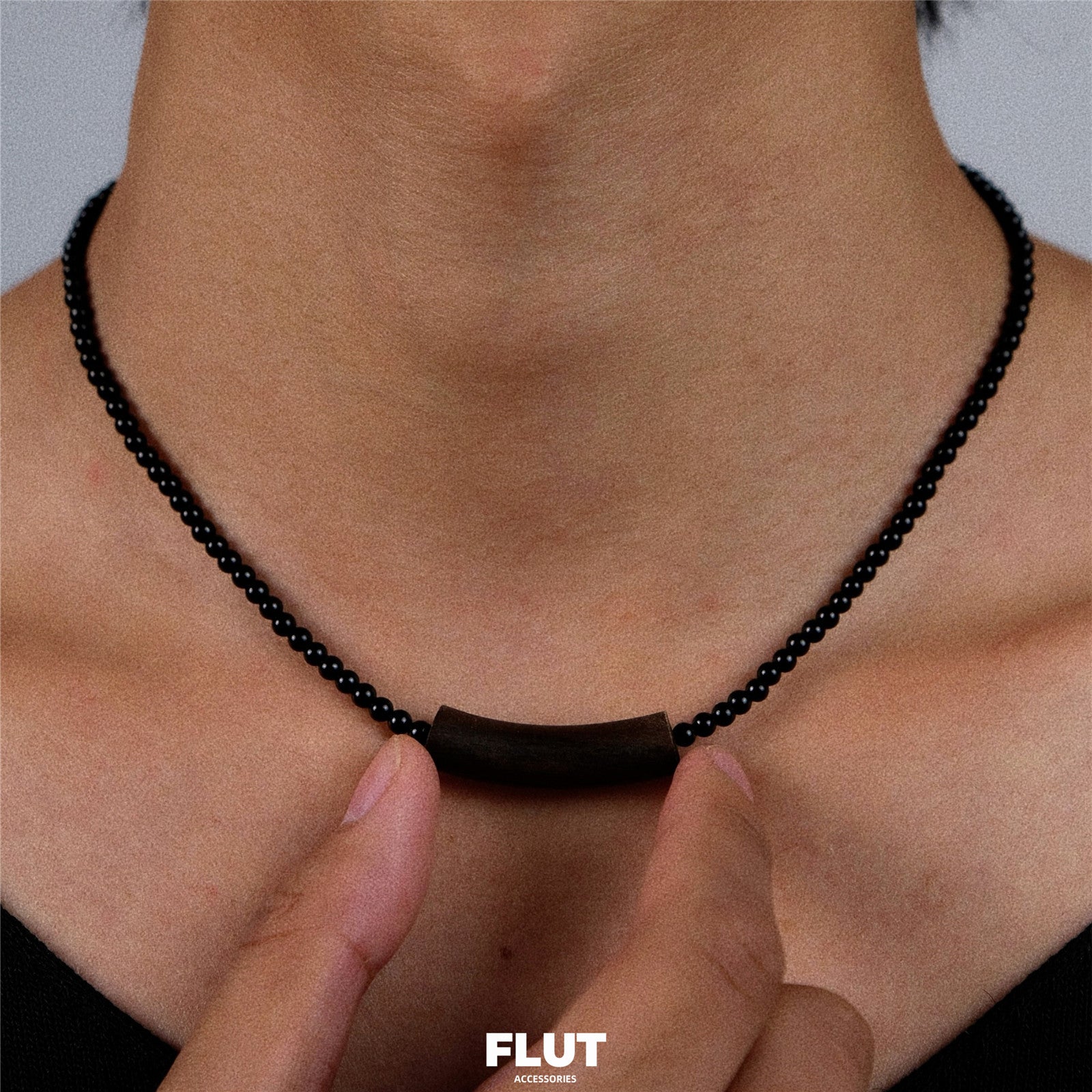 FLUT Agarwood and Black Onyx Beaded Necklace 758 Secondary image