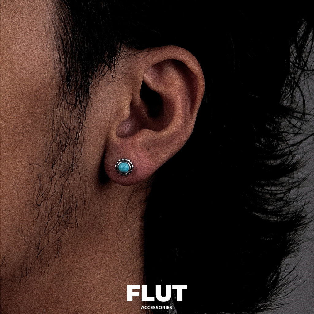 FLUT Raw Turquoise Stud Earrings in Sterling Silver