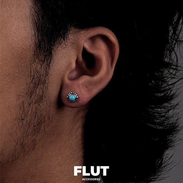 FLUT Raw Turquoise Stud Earrings in Sterling Silver