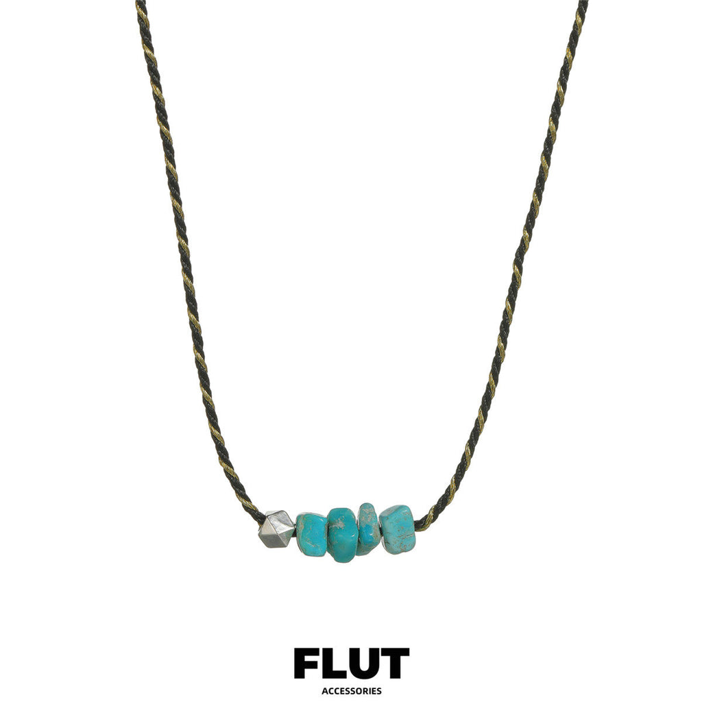 FLUT Natural Turquoise Pendant Necklace with Handwoven Cord 368