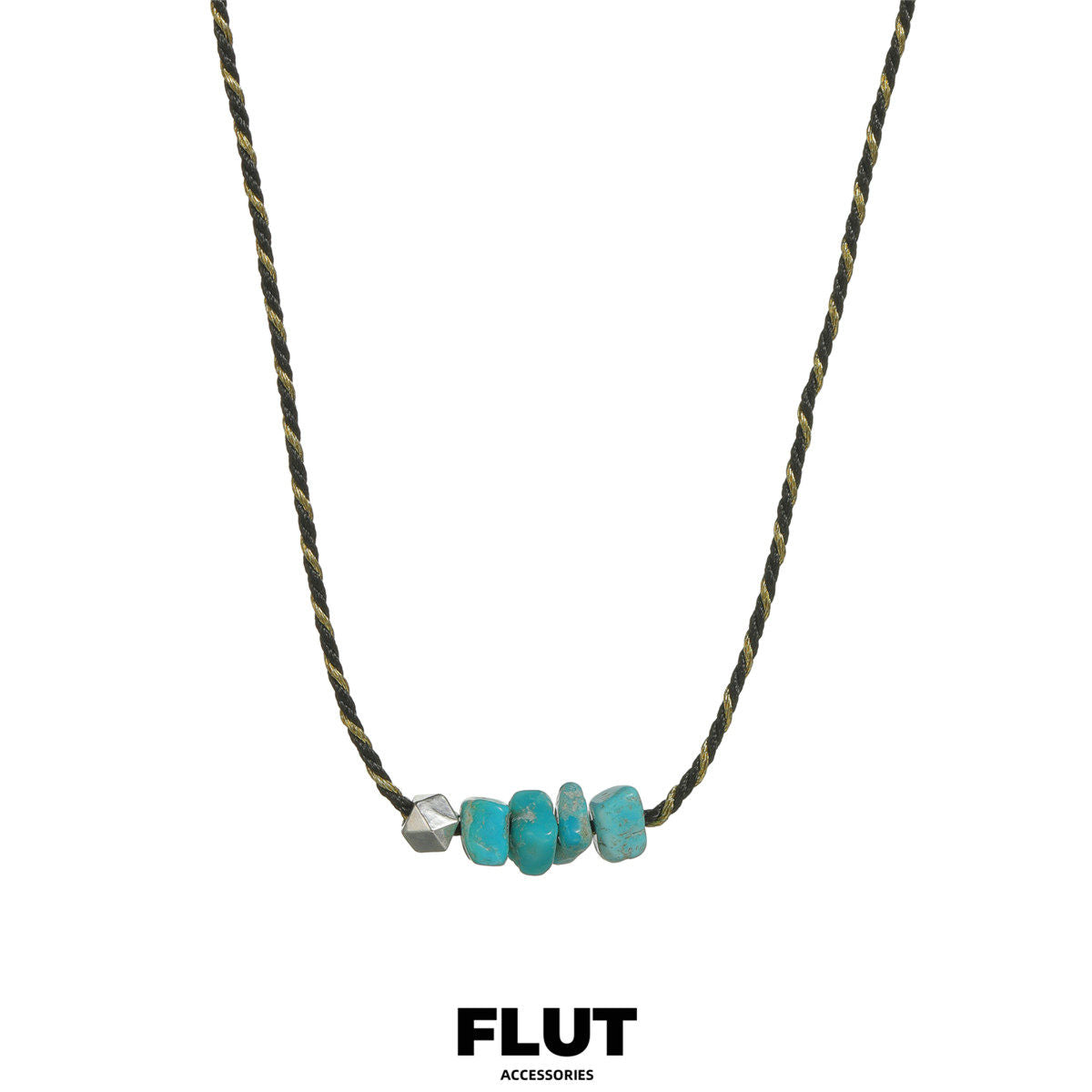 FLUT Natural Turquoise Pendant Necklace with Handwoven Cord 368