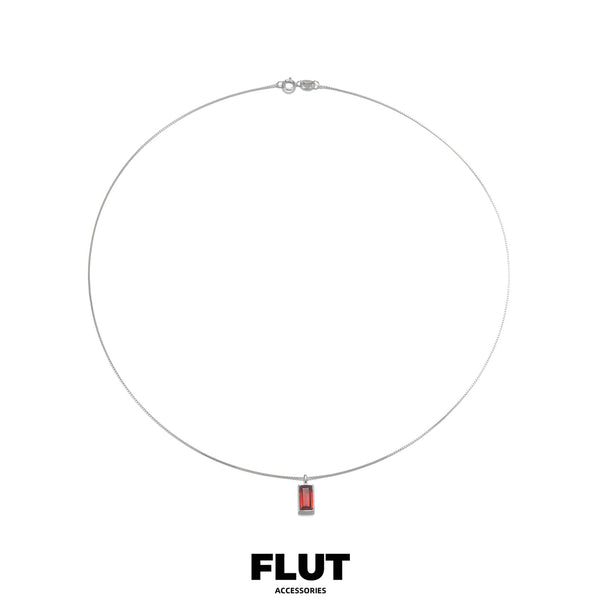 FLUT Square Garnet Pendant Necklace in 925 Sterling Silver 19P