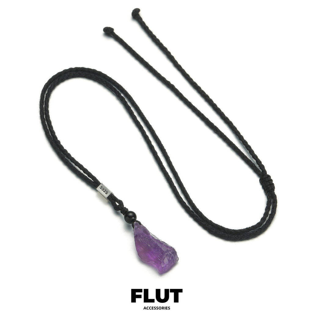 FLUT Natural Amethyst Pendant Cord Necklace