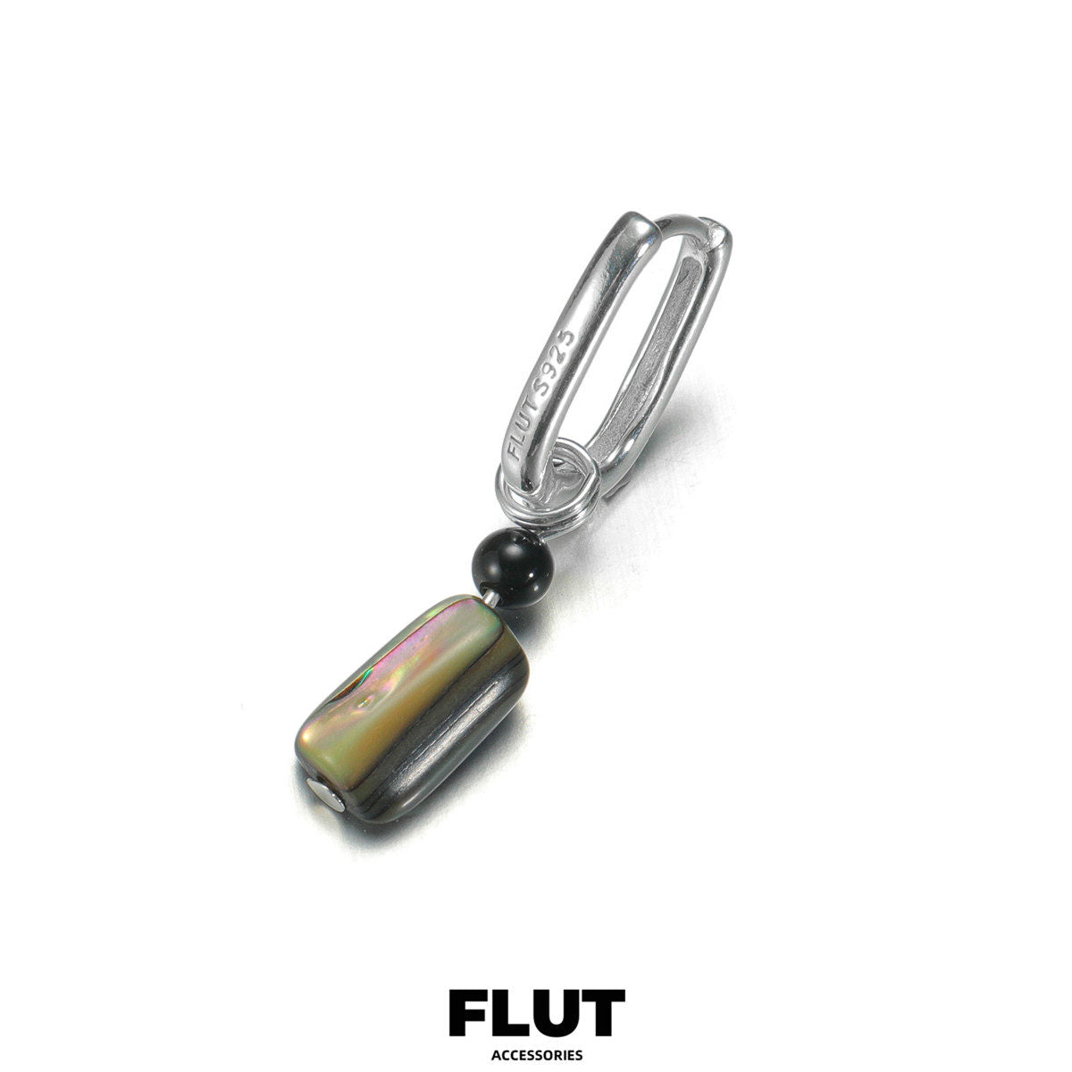 FLUT Square Obsidian Earrings in 925 Sterling Silver 555