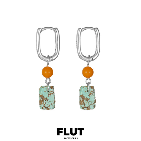 FLUT Amber and Turquoise Drop Earrings in Sterling Silver 127