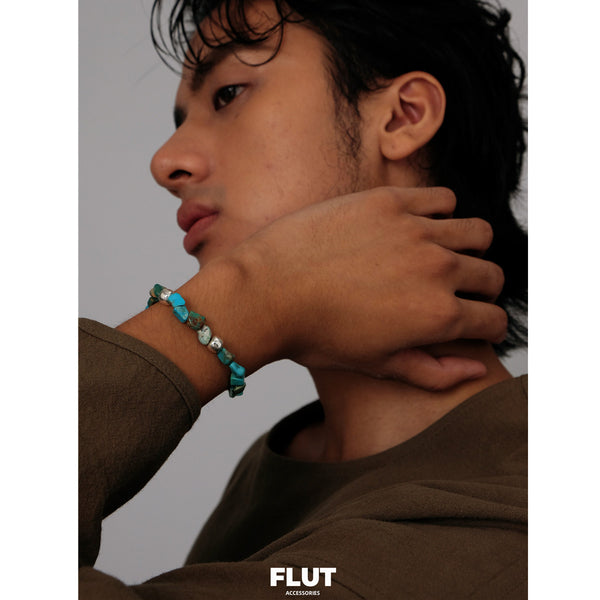 FLUT Handmade Turquoise Beaded Bracelet | Sterling Silver Unisex Jewelry
