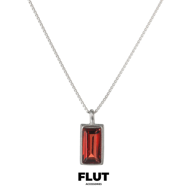 FLUT Square Garnet Pendant Necklace in 925 Sterling Silver 19P