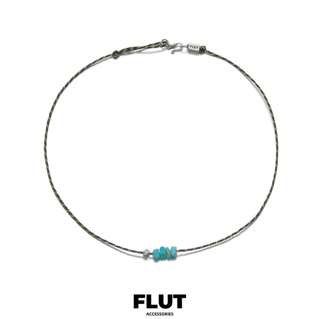 FLUT Natural Turquoise Pendant Necklace with Handwoven Cord 368
