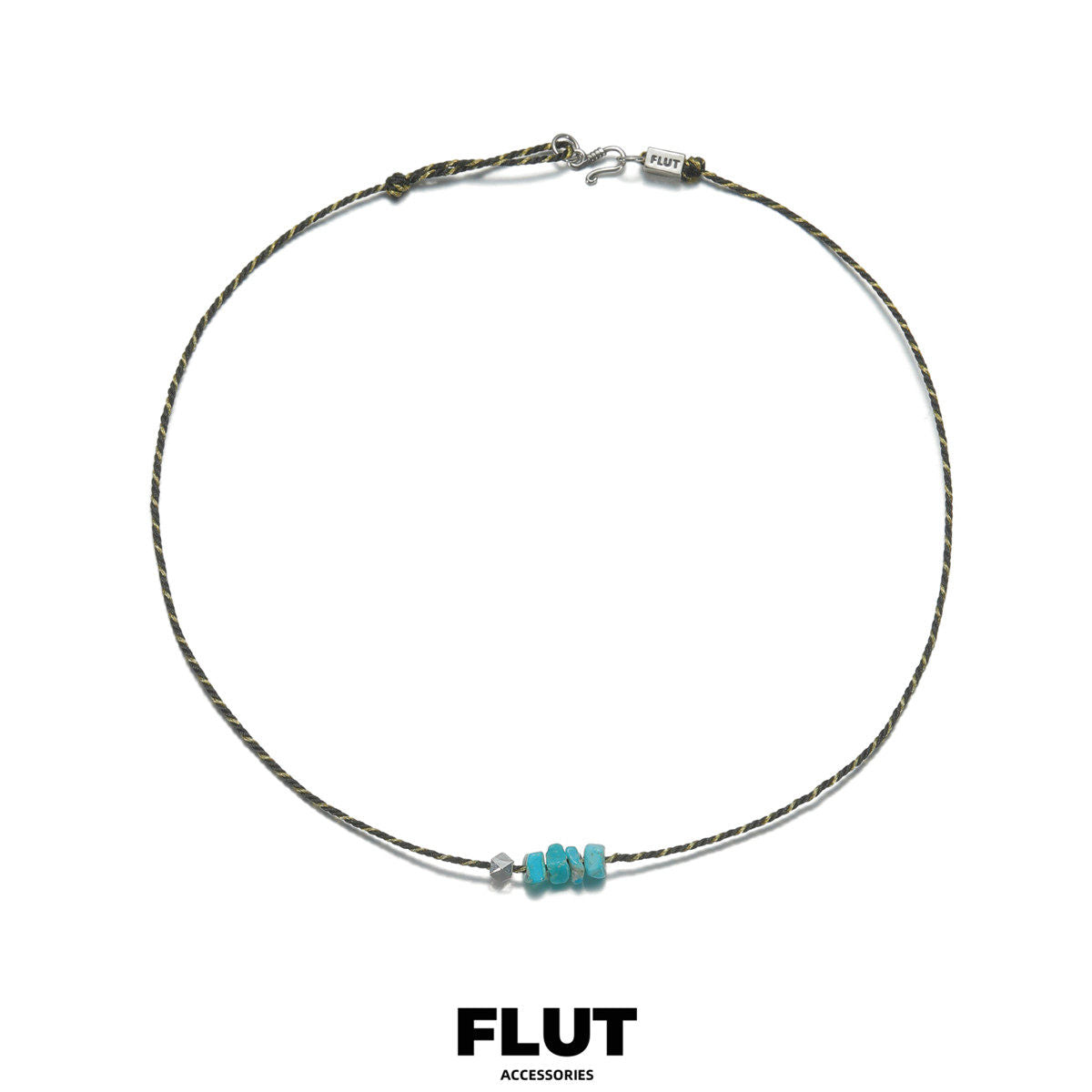 FLUT Natural Turquoise Pendant Necklace with Handwoven Cord 368