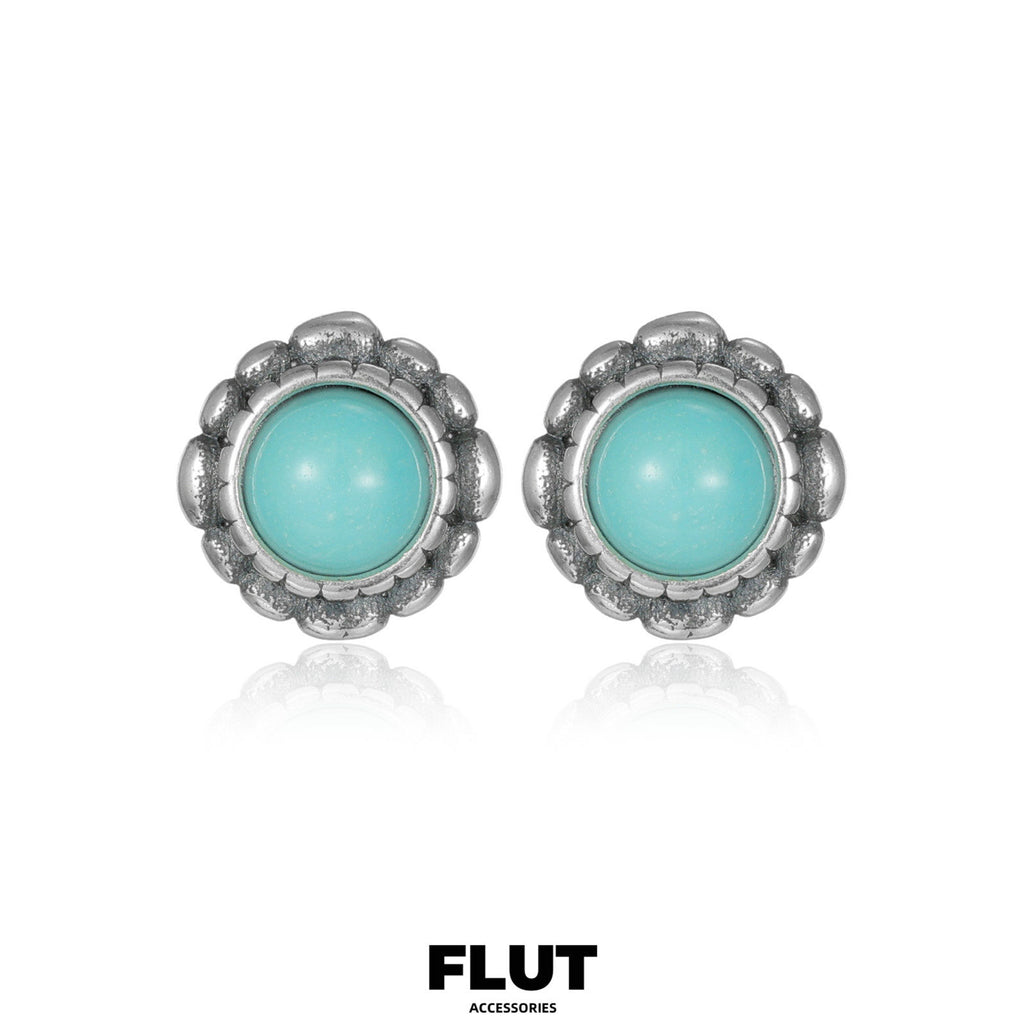 FLUT Raw Turquoise Stud Earrings in Sterling Silver