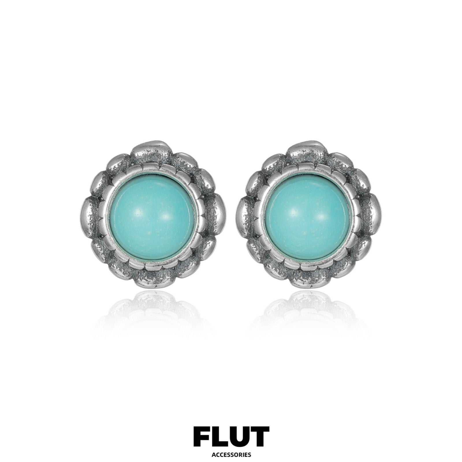 FLUT Raw Turquoise Stud Earrings in Sterling Silver