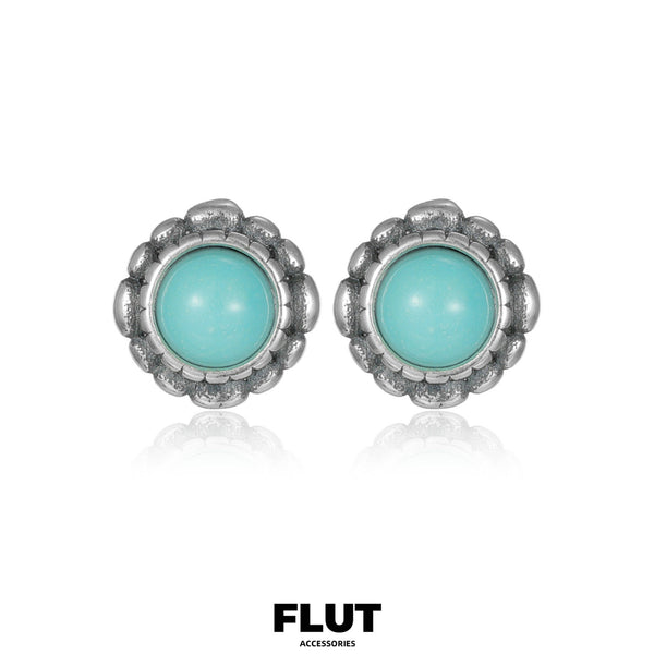 FLUT Raw Turquoise Stud Earrings in Sterling Silver