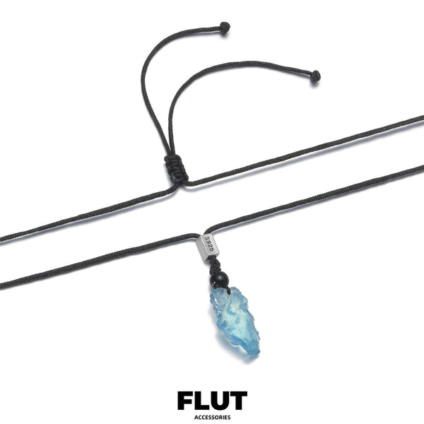 FLUT Natural Aquamarine Pendant Necklace | Handwoven Cord