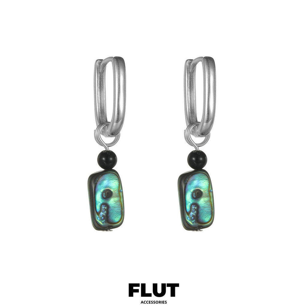 FLUT Square Obsidian Earrings in 925 Sterling Silver 555