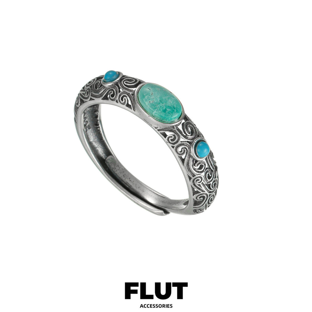 FLUT Turquoise Adjustable Ring in Sterling Silver with Vintage Finish 136