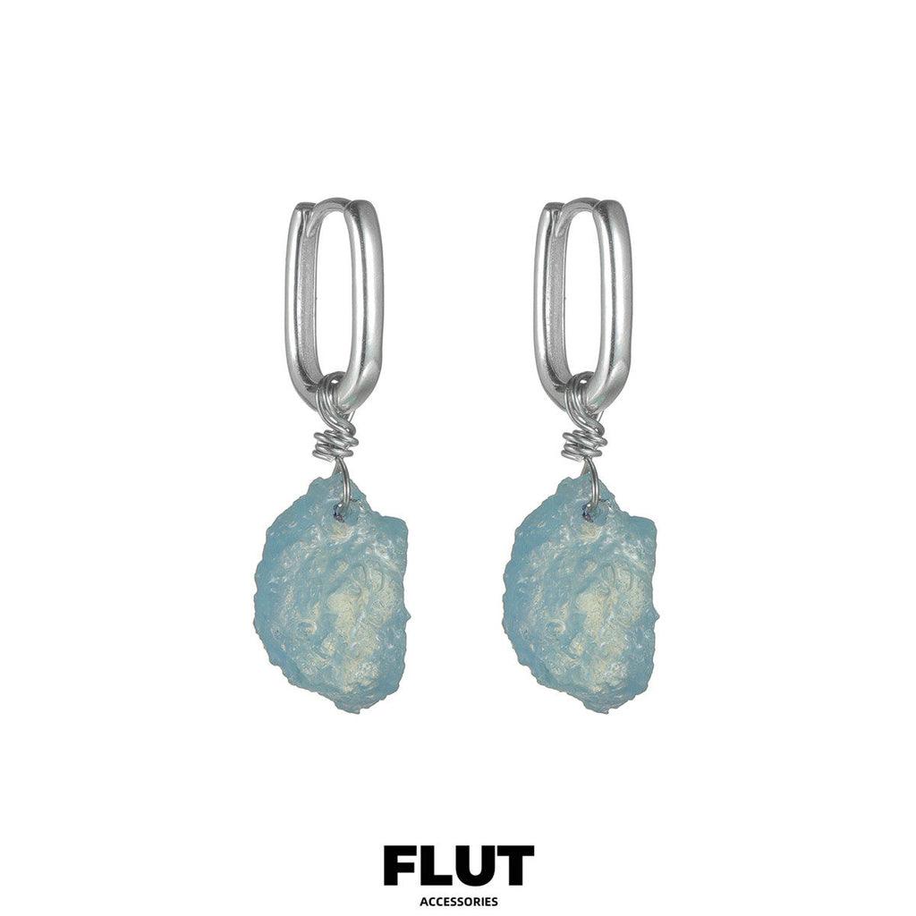 FLUT Organic Aquamarine Drop Earrings in Sterling Silver 310