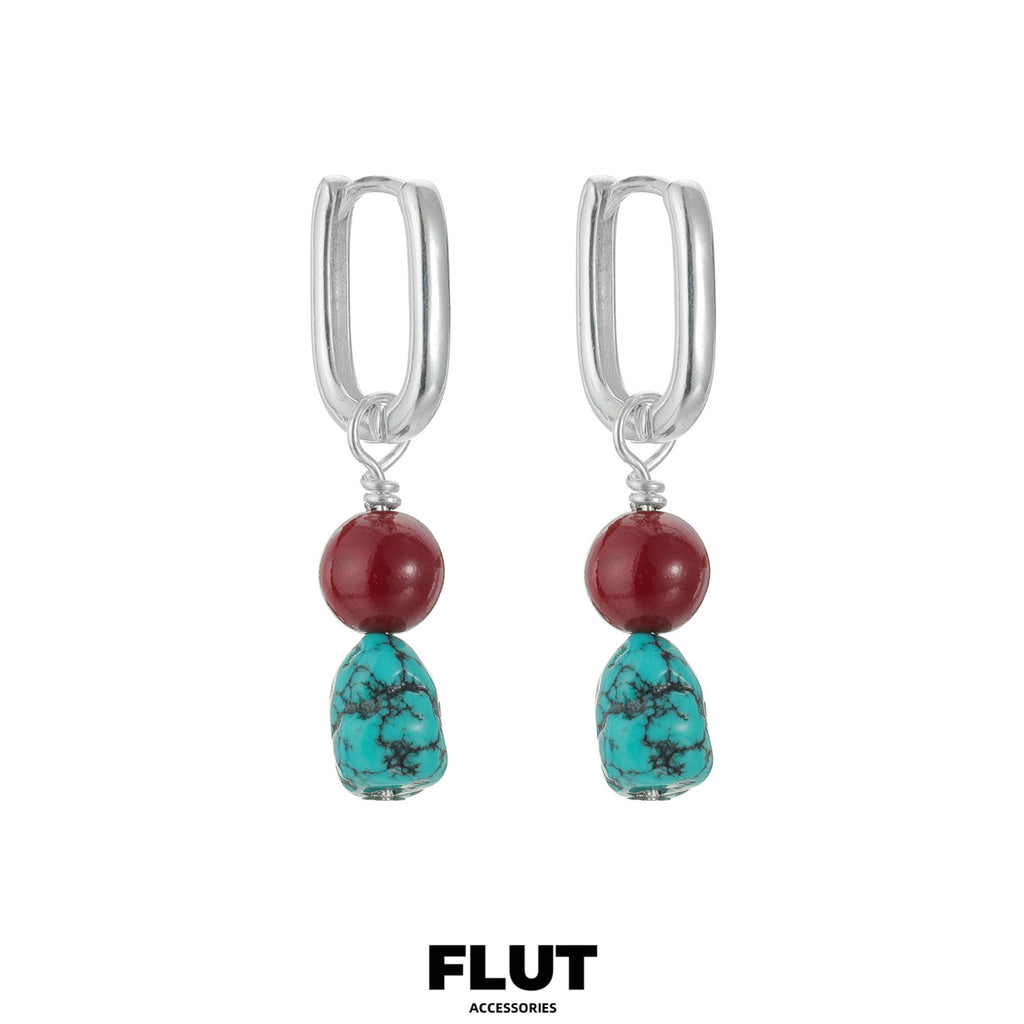 FLUT Turquoise and Cinnabar Earrings in Sterling Silver 291