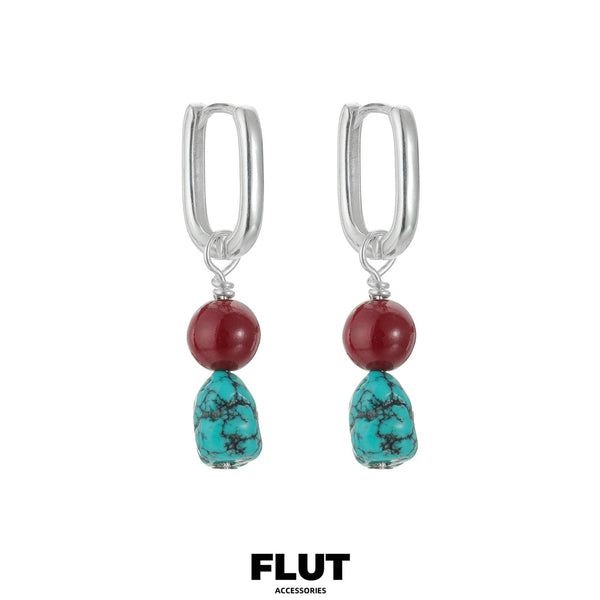FLUT Turquoise and Cinnabar Earrings in Sterling Silver 291