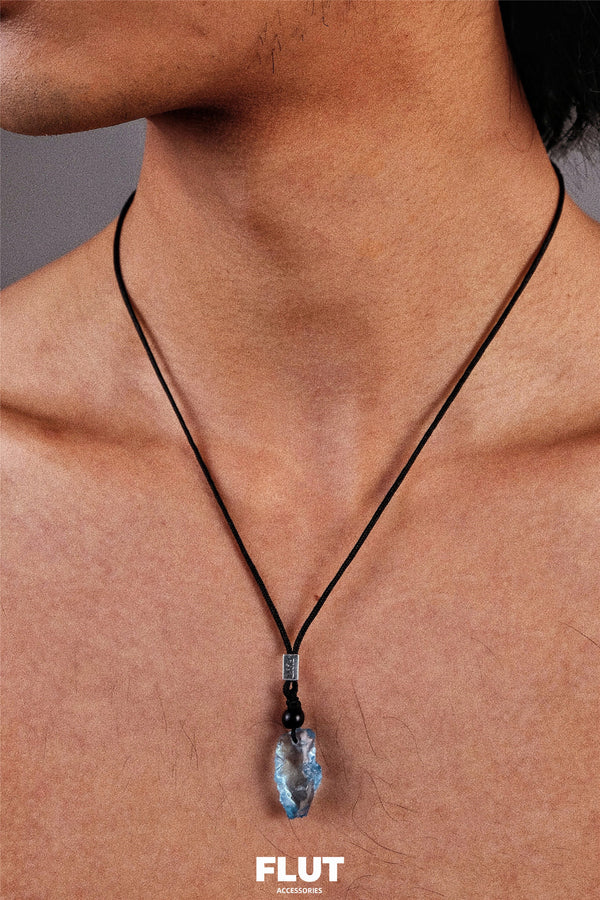 FLUT Natural Aquamarine Pendant Necklace | Handwoven Cord