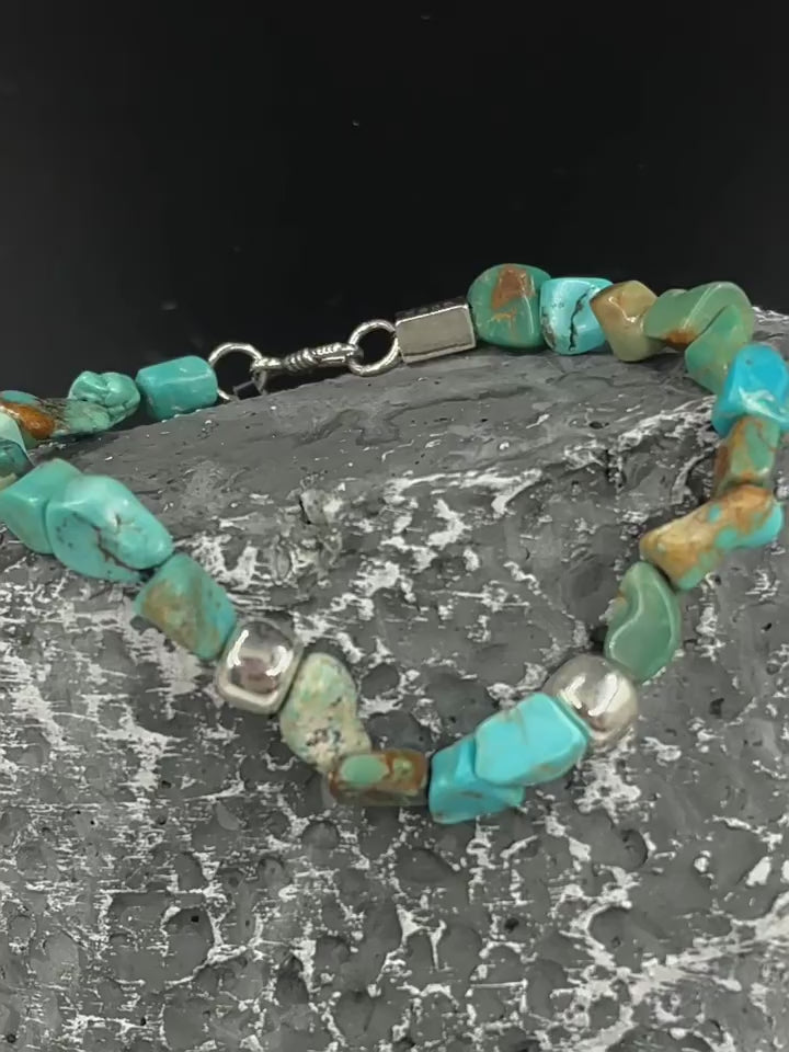 FLUT Handmade Turquoise Beaded Bracelet | Sterling Silver Unisex Jewelry
