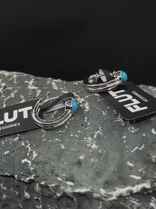 FLUT Turquoise Hoop Earrings in 925 Sterling Silver B024