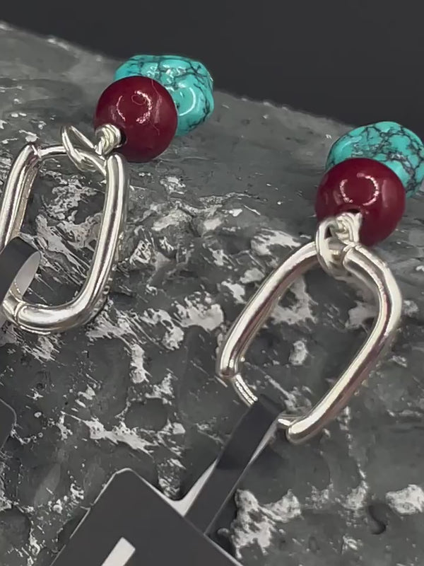 FLUT Turquoise and Cinnabar Earrings in Sterling Silver 291