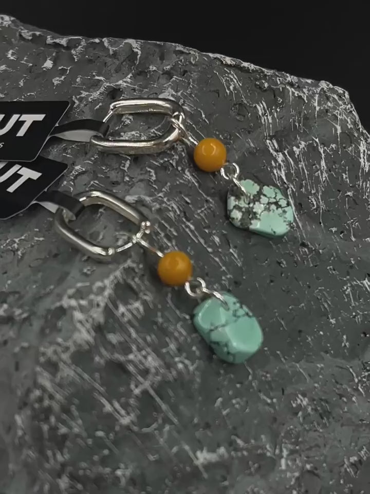 FLUT Amber and Turquoise Drop Earrings in Sterling Silver 127