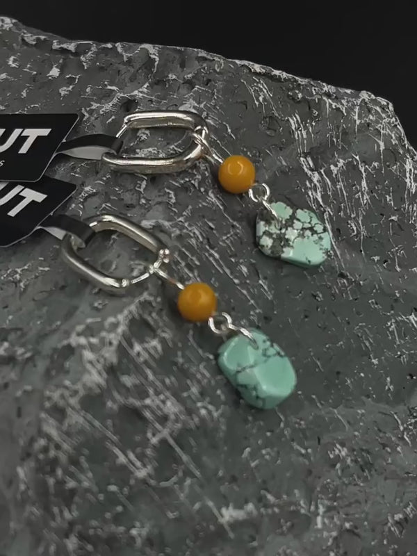 FLUT Amber and Turquoise Drop Earrings in Sterling Silver 127