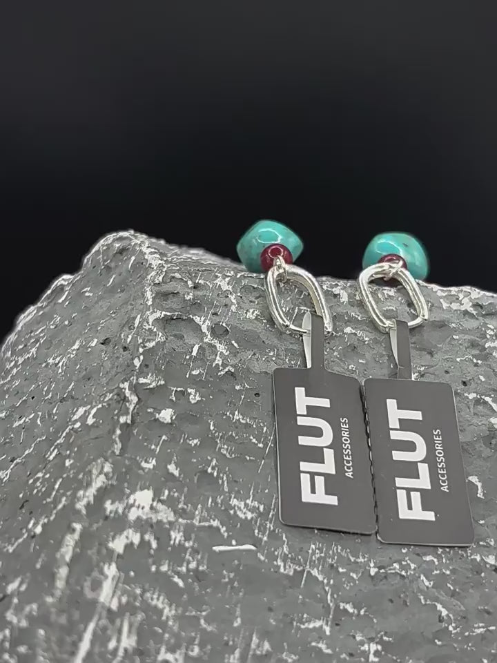 FLUT Turquoise and Cinnabar Sterling Silver Earrings 508
